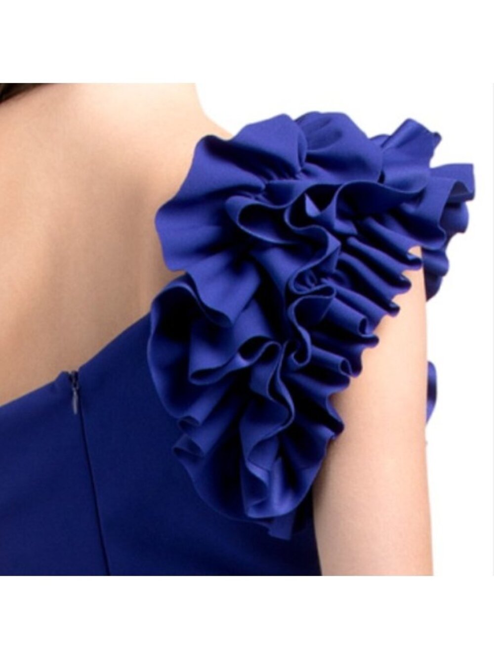 XSCAPE Made In Usa One Shoulder Ruffled Sleeve Gown - Picture 6 of 6